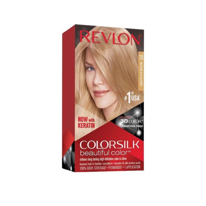 Coloration Permanente Revlon Colorsilk N°70 Blond Cendré Moyen - Sans Ammoniaque - Cheveux Normaux - 59,1 ml