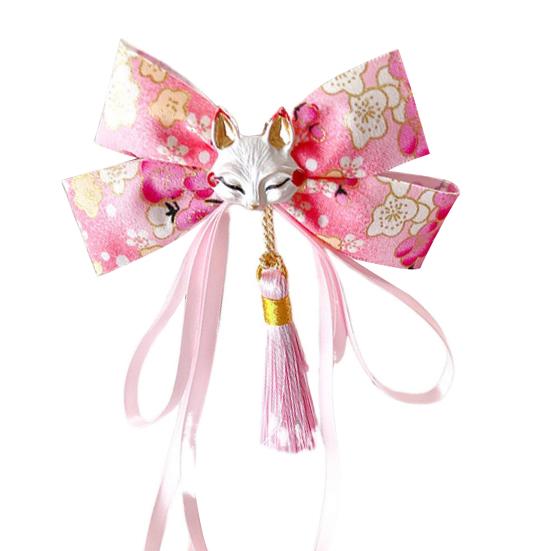 Красная заколка-бантик с кисточками и декором в виде лисы на длинной ленте для празднования китайского Нового года