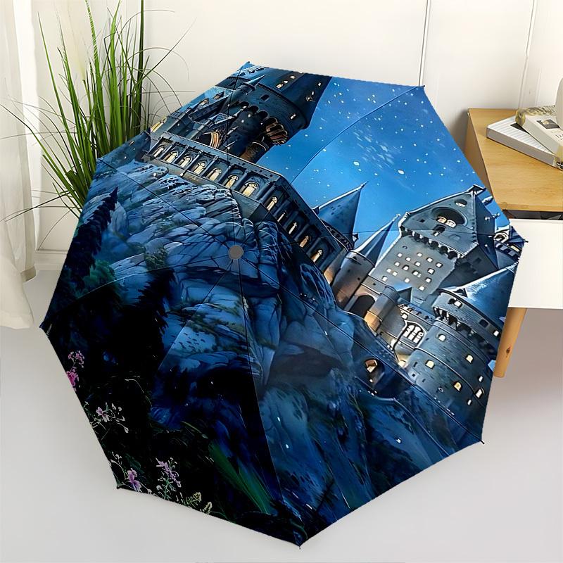 1pc castle tower Automatic Folding Umbrella - Compact 8-Rib Design, Durable Plastic & Iron1400L