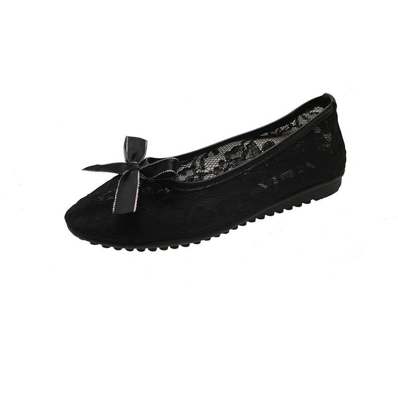 Мода 2025 Новые женские туфли-лодочки с круглым носком, мелким вырезом, бантом, сеткой и кружевом, дышащие, на мягкой подошве, плоские, сетчатые, весенне-летние, новые