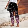 Women Flower Printing Pants Lace Up Elastic Waist Loose Trousers Casual Long Pants Trousers with Pockets