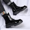 Модные мужские ботинки в британском стиле, черные, роскошные, модные туфли для вечеринок, ночных клубов, лакированные ботинки из ковбойской кожи на платформе, высокие, мотоциклетные ботинки