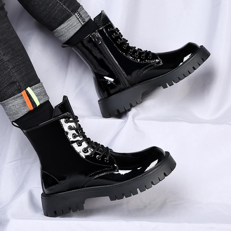 Модные мужские ботинки в британском стиле, черные, роскошные, модные туфли для вечеринок, ночных клубов, лакированные ботинки из ковбойской кожи на платформе, высокие, мотоциклетные ботинки