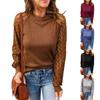 Autumn Winter Women's Round Neck Waffle Grace Patchwork Long Sleeved Top T-shirt
