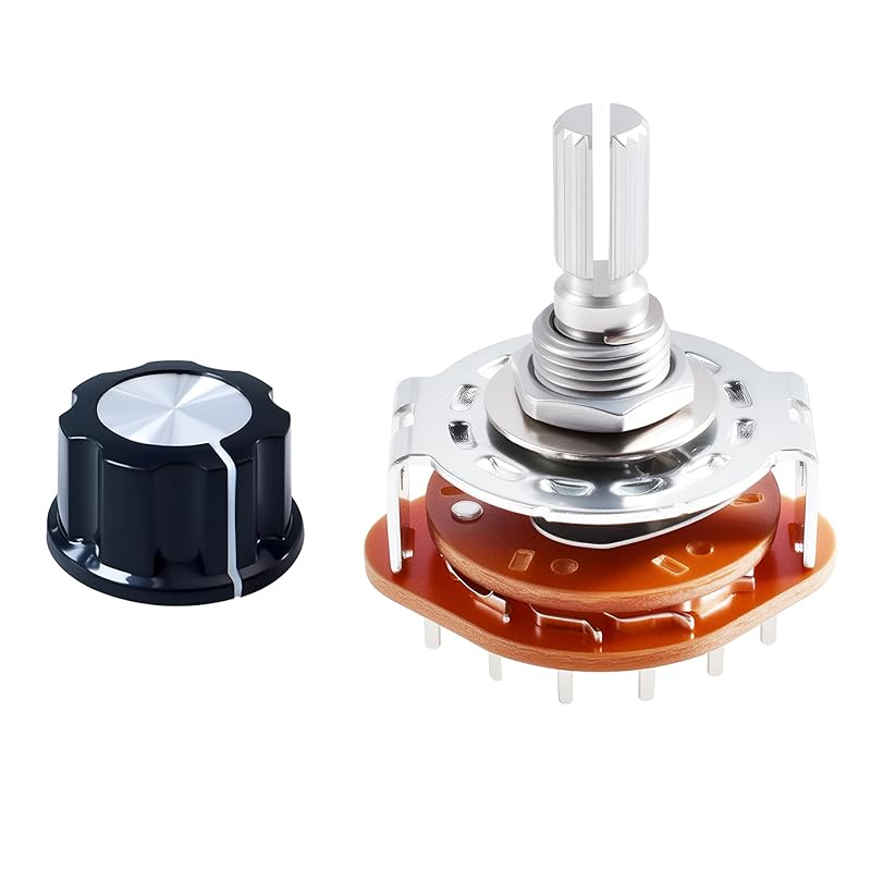 KCZ Rotary Band Switch 2P8T 2 Pole 8 Position Band Channel Rotary Selector Switches 2 Deck Waveband switches with Linear Knob for TV, Radio,