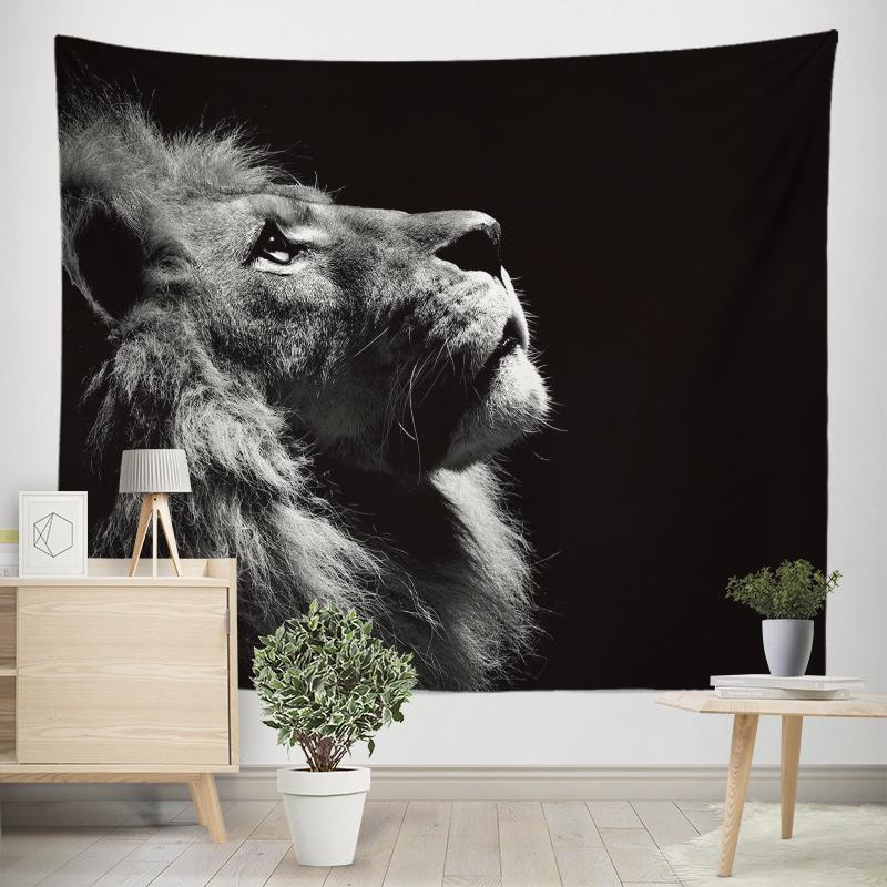 Home Decor Tapestry Black Lion Tiger Wild Animal Print Tapestry Wall Hanging Living Room Bedroom Wall Decor Backdrop Fabric