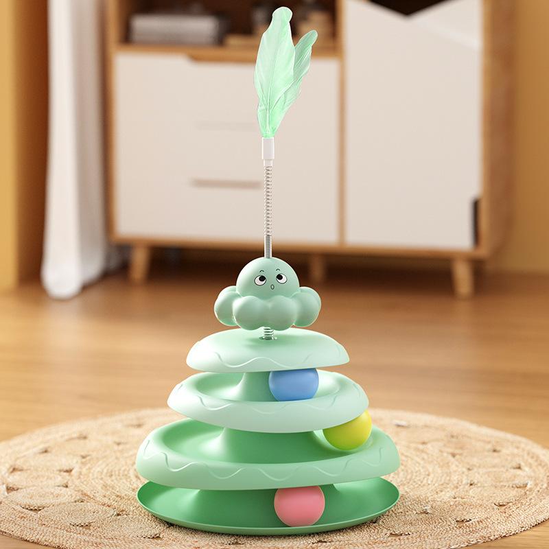Rotating Octopus Cat Toy Collapsible Four-Layer Turntable Track Ball Cat Stick Feather Cat Self-Entertaining Anti-Boredom Toy