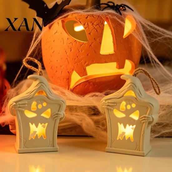 Durable Plastic Decor Halloween Light Up Tombstone Ornaments, Spooky Small Hanging Graveyard Decoration with Party LED for Haunted House, Indoor Home