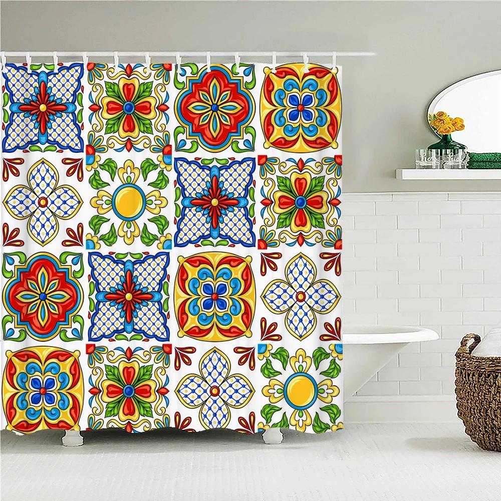 3d Bathroom Curtains Indian Boho Shower Curtains Waterproof Fabric with 12 Hooks Home Decor Washable Bath Screen