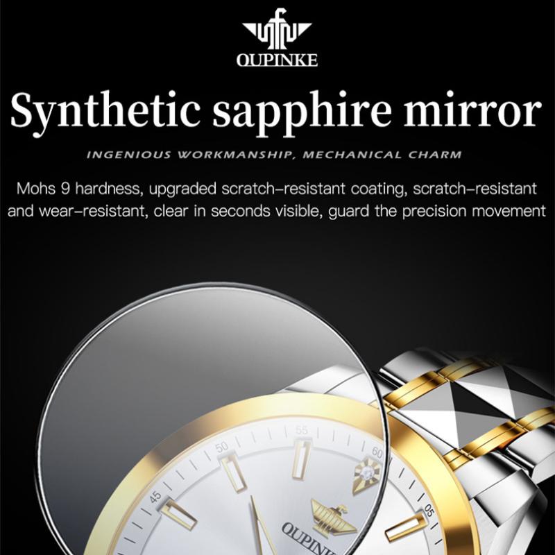 OUPINKE Новые мужские часы для бизнеса и отдыха, автоматические механические часы с двойным календарем, водонепроницаемые высококачественные часы с бриллиантами