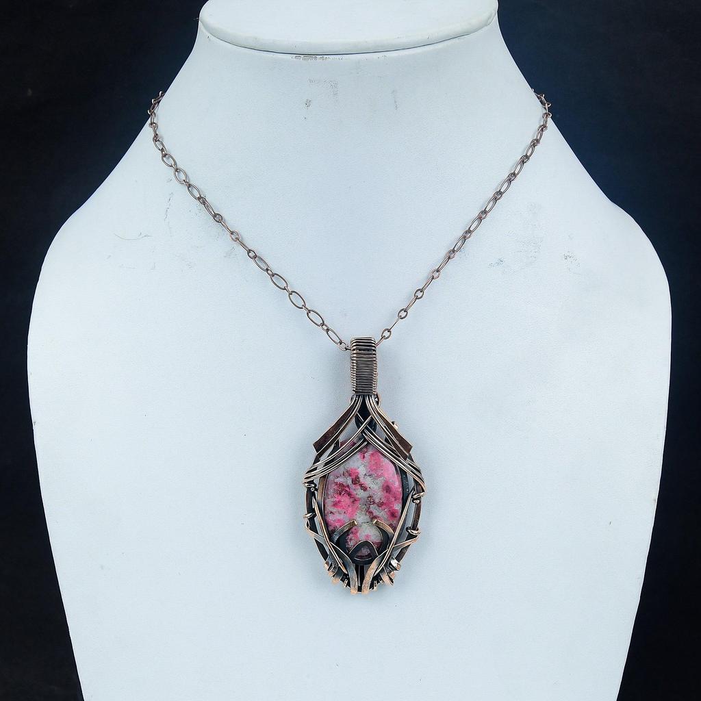 Pink Thulite Gemstone Pendant 999 Copper Wire Wrapped Jewelry, Handmade Antique Pendant Jewelry, Gift For Mother