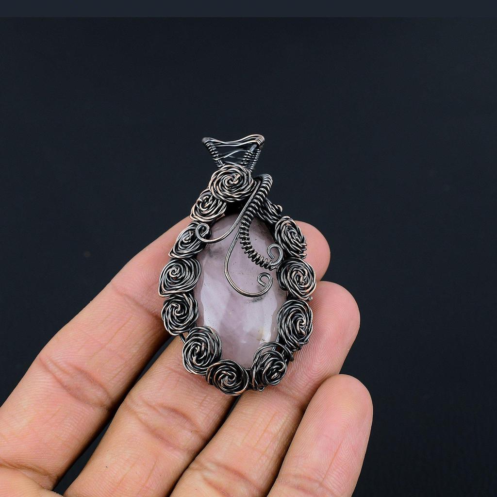 Rose Quartz Jewelry, 999 Copper Wire Wrapped Pendant Handmade Gemstone Jewelry, Gifts For Wife Brand New Pendant