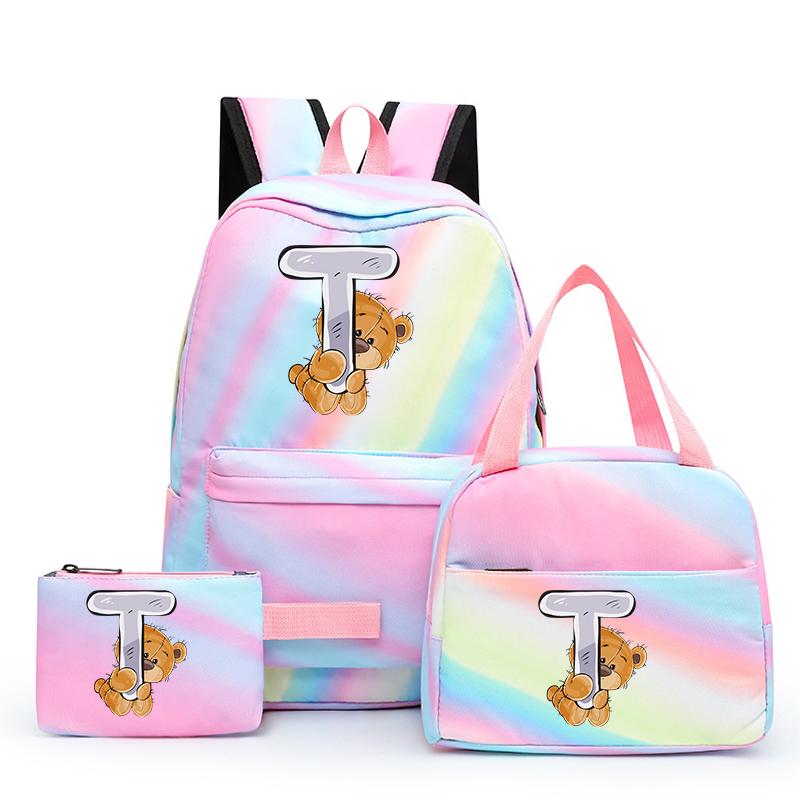 3 шт./компл. школьный рюкзак «Маленький медведь» с 26 английскими буквами и сумкой для обеда, пенал для студентов, Kawaii, школьный рюкзак для девочек
