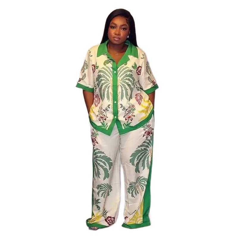 European and American large-size women's clothing printed casual suit loose and thin two-piece summer clothing new African style fashion