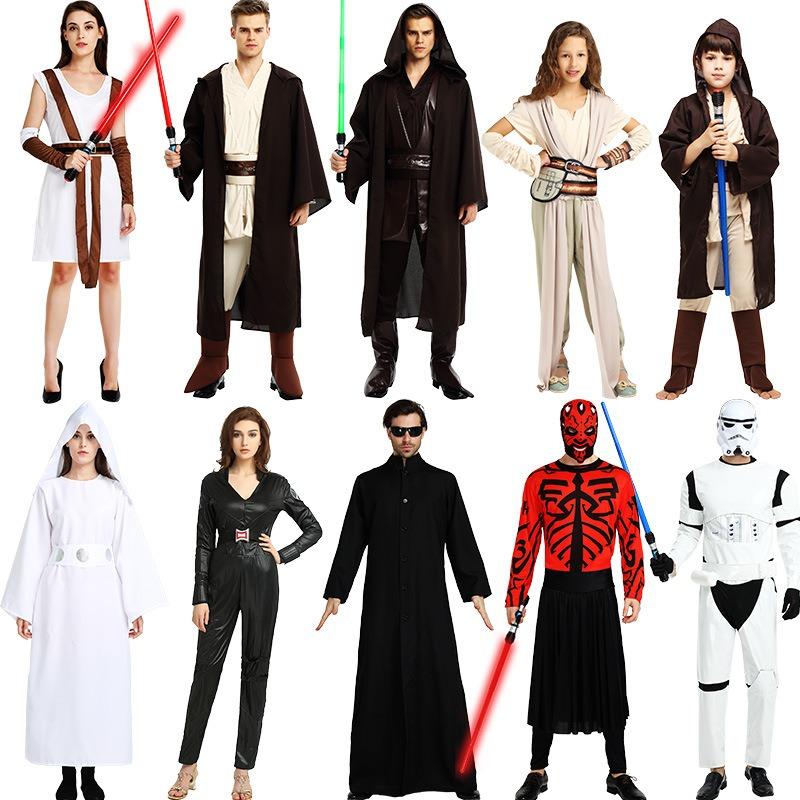 Halloween Costume Adult Star Wars White Knight Dress Black Robe Anime Lightsaber Movie Costume Male