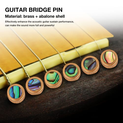 6-Piece Acoustic Guitar Bridge Pin Set, Includes Brass and Bone Bridge Pins and Abalone Pins for Acoustic Folk Guitar