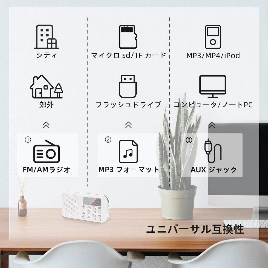 Портативное USB-радио Gemean J-908, Перезаряжаемое, AM/Широкий FM, Фонарик, AUX, SD, MP3, Многофункциональное (белый)