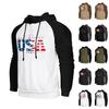 Men's Casual Hooded Drawstring Long Flag Print Sweatshirt With Pockets