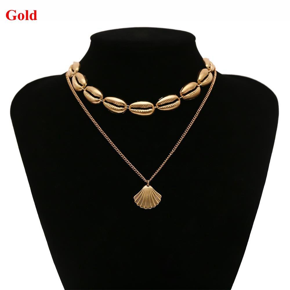 Women Gifts Golden Silver Multilayer Shell Necklace Cowry Seashell Pendant Bohemian Beach Jewelry
