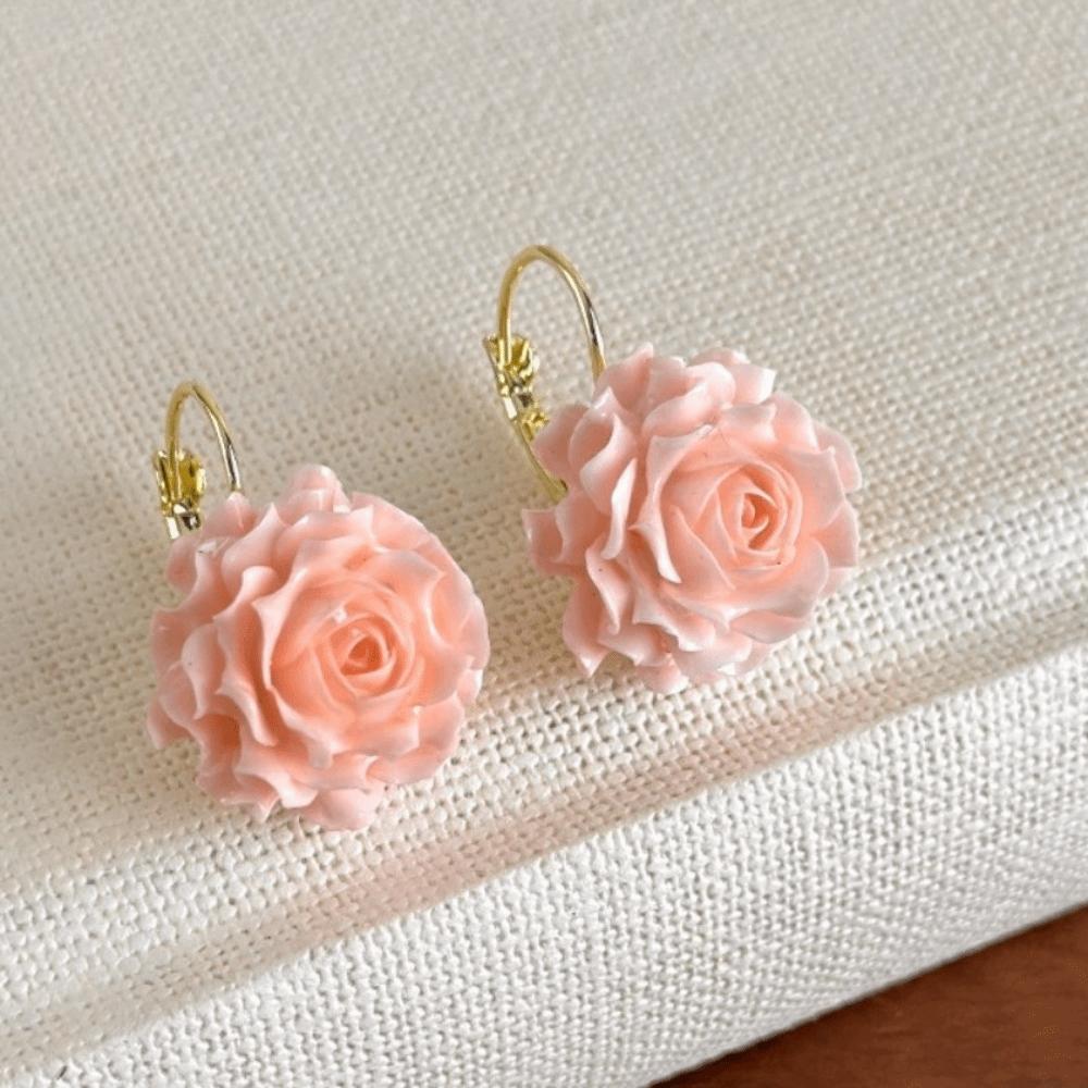 Sweet Artificial Rose Earrings Resin Retro Preserved Flower Earrings Unique Delicate Craftsmanship Romantic Ear Hooks