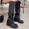Thick Heel Strap Slim Big Tube Circumference Black Boots Women's 2025 New Fashion Spice Girl Long Tube Knight Boots