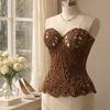 Back Tie Hollow Out Corset Top Fishbone Women Underwear Vintage Slimming Tube Top  Evening Party