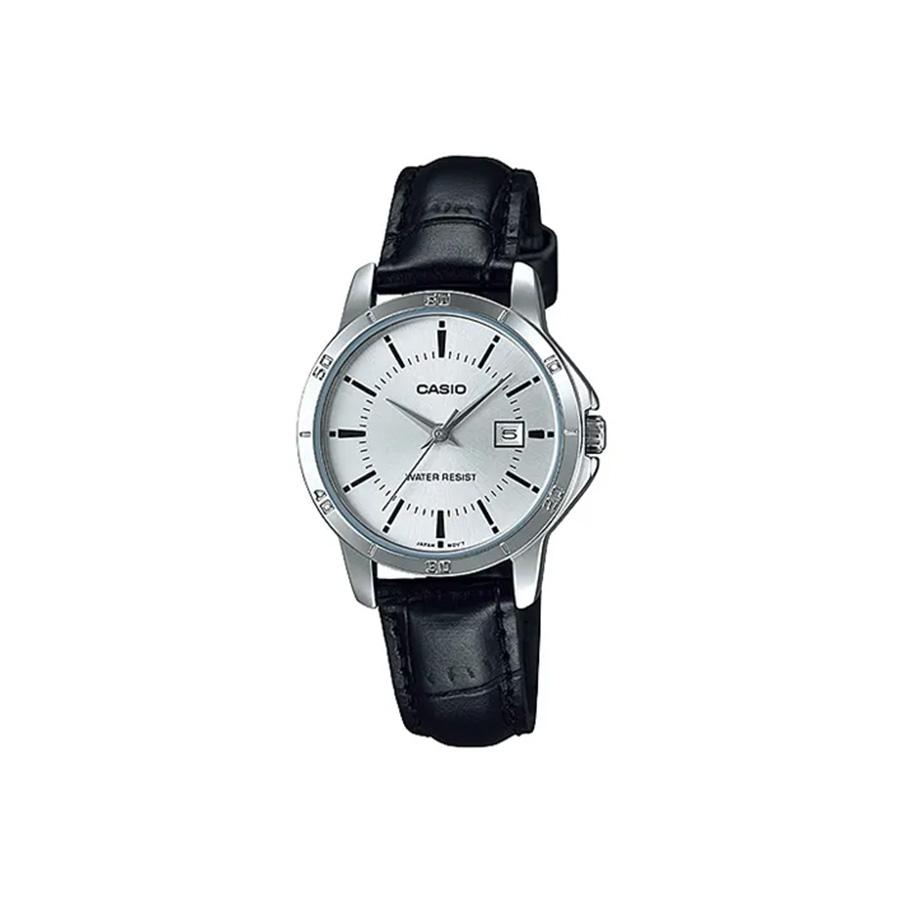 Casio Женские кварцевые часы в металлическом корпусе с кожаным ремешком и календарем LTP-V004L-7A