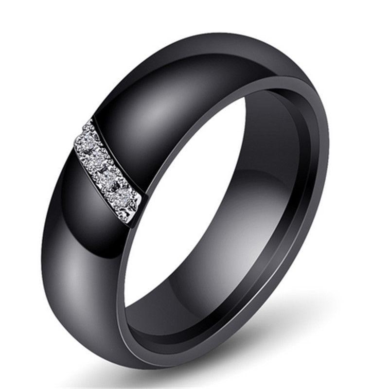 Шарм Свадебные влюбленные Кольцо Простой Черный Девушка Мода Белый Подарок на годовщину Круглый Керамика Ювелирные Изделия