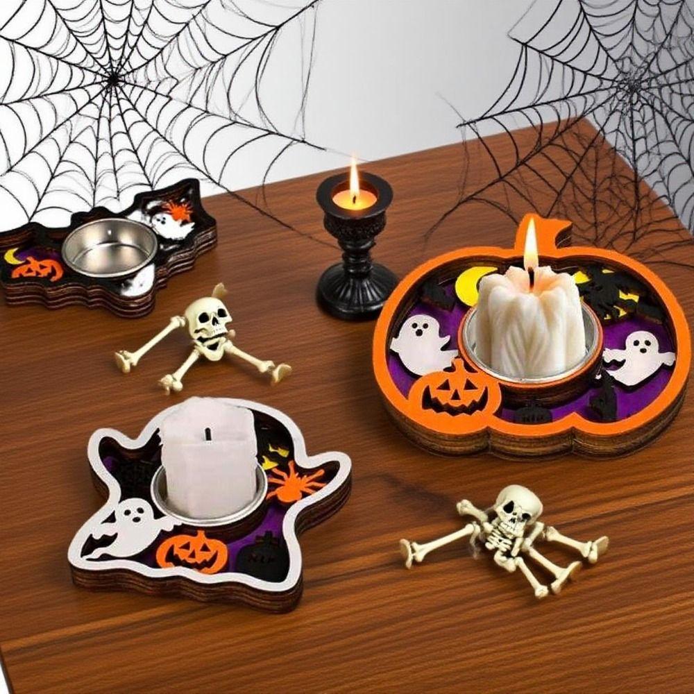 Multi-layered Halloween Candle Holder Romantic Wooden Candle Stands Ghost Festival