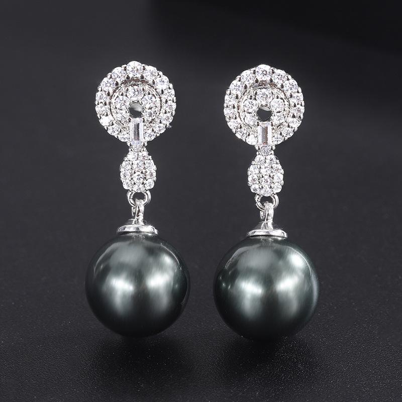 Ожерелье из ракушечного жемчуга Таитянские ювелирные изделия Серьги с жемчугом Медное покрытие Настоящее золото Подвеска Жемчужина Мода Полные бриллиантовые серьги