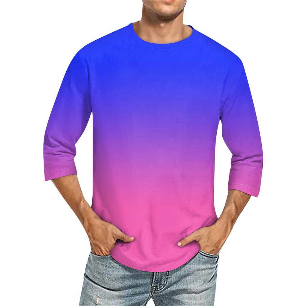 Мужская однотонная футболка с круглым вырезом и рукавами три четверти