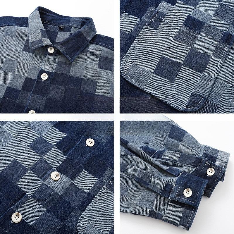 Versatile Coat Minimalist Plaid Men's Long-sleeved Shirt 2026 Autumn Denim Lapel Loose Men's Casual Jacket Jacket Men's Breathable Work Casual Jacket