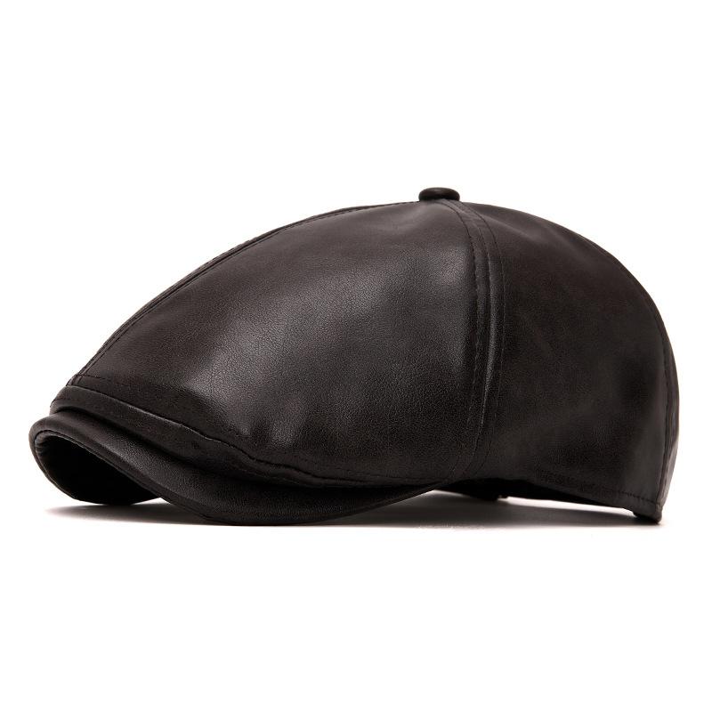 Autumn Winter Leather Warm Forward Hat Men's Vintage Paintsman Hat Beret Cap