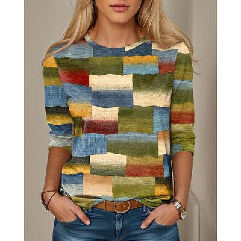 Жен. Футболка Футболка Сердце День святого Валентина Валентина Выходные Черный Лиловый Серый С принтом Длинный рукав Мода Круглый вырез Обычный крой Весна и осень