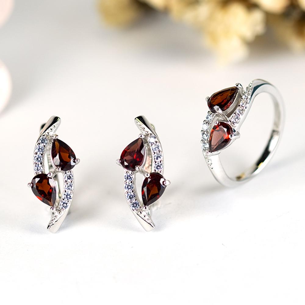 Natural Garnet Jewelry Sets Kits 925 Sterling Silver Clasp Earrings Ring PE 6*4mm Gemstone for Women Birthday Gift 2022