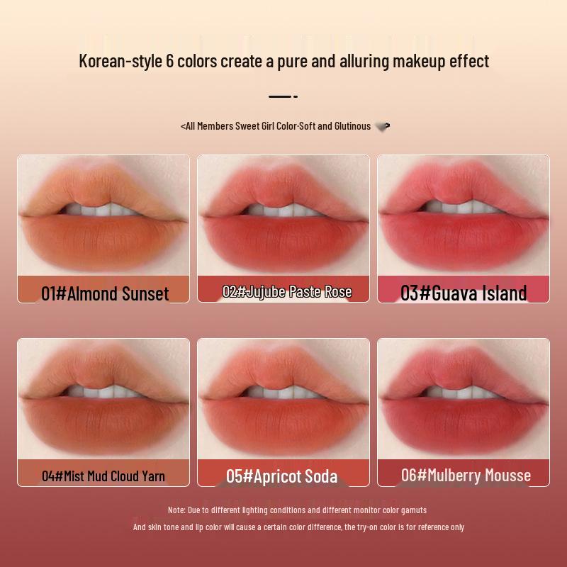 Mingxizhi Маленькая красная туба Бархатная матовая помада-глина для губ - Стойкий, Отбеливающий блеск для губ для осени/зимы