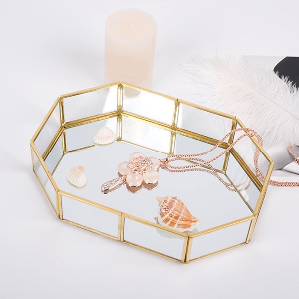 Glass Decorative Tray Gold Vanity Tray Durable Gold Mirror Tray Bathroom Counter Desktop