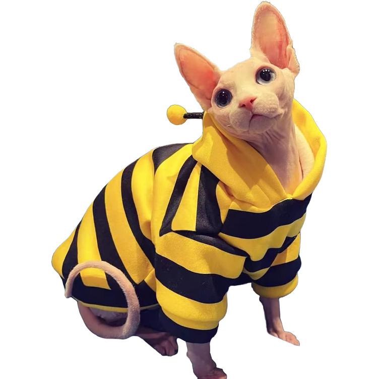 QBLEEV Sphynx Cat Clothes Honeybee, Cat Costumes for Cats Only, Hairless Cat Sweaters Warm Kitten Pullover Shirt, Cat's Pajamas Jumpsuit Apparel, Cat