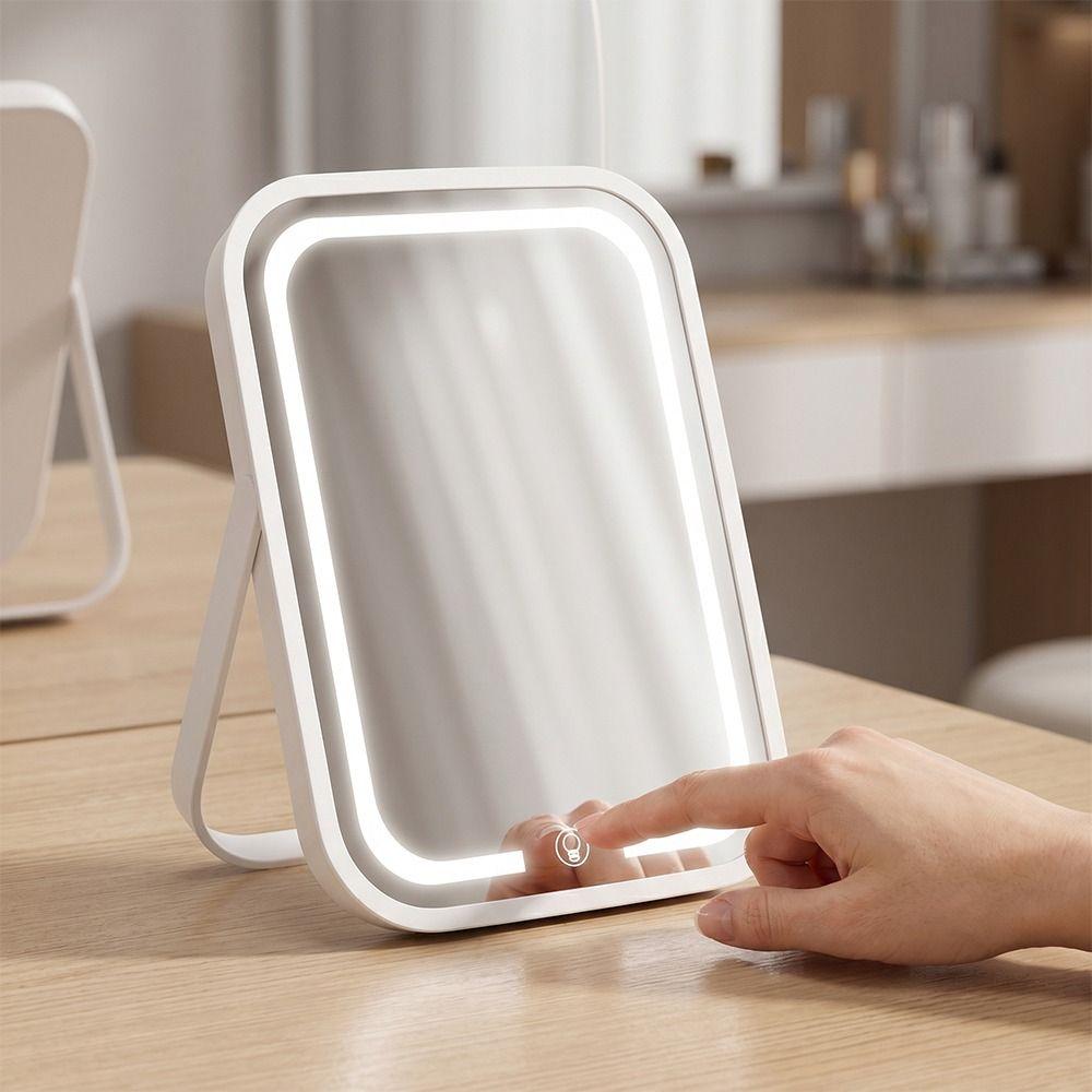 High Definition LED Lighted Mirror Touch Control Hanging Makeup Mirror Desktop Use