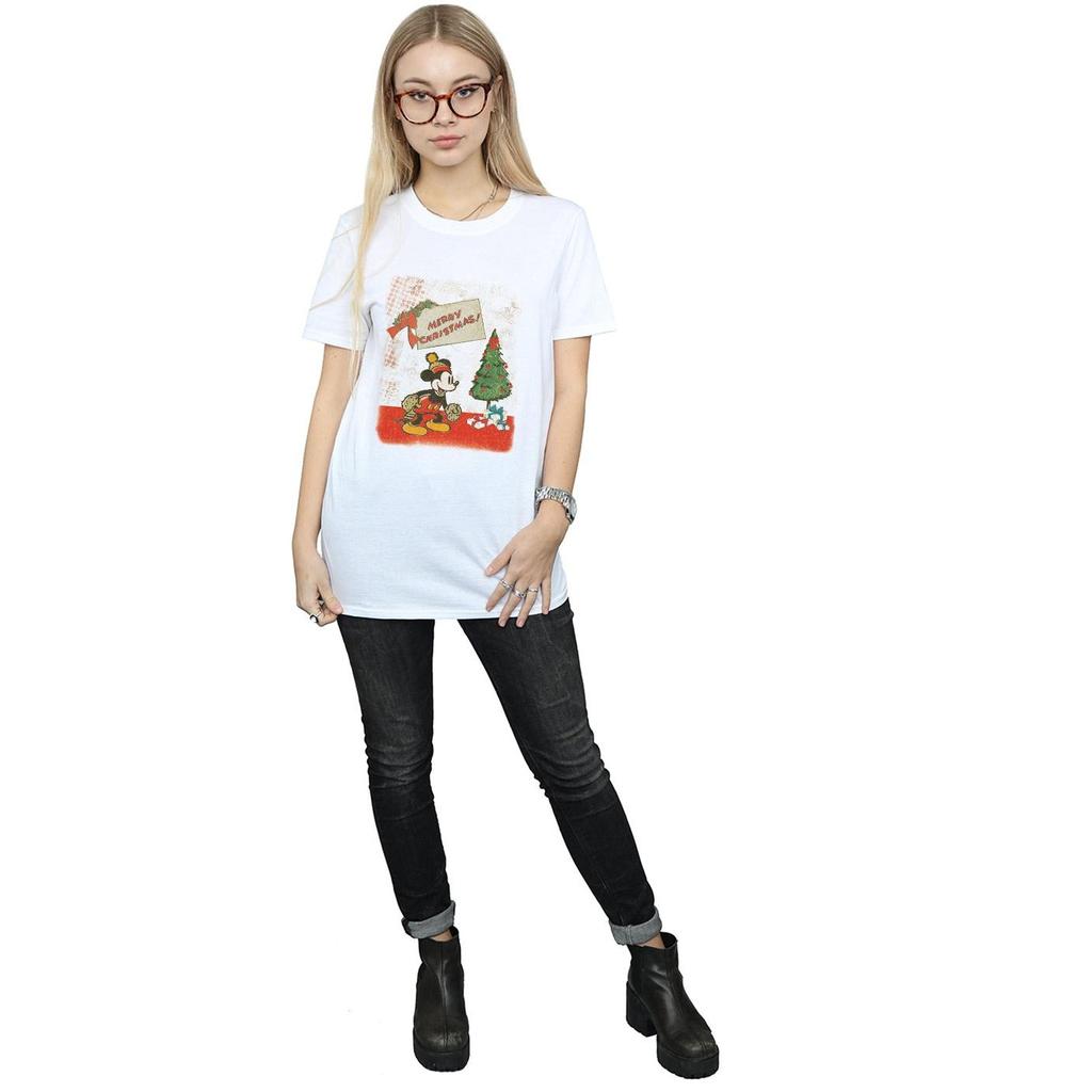 Disney Womens/Ladies Mickey Mouse Vintage Christmas Cotton Boyfriend T-Shirt