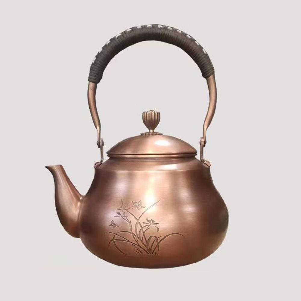 Китайский ручной чайник из красной меди, большой котел для кипячения воды, чайник из чистой меди для дома, классический набор для здоровья, 1,6 л