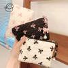Small Hand Makeup Bag Pink Black Print Bow Women's Convenient Lipstick Card Mini Case Cosmetic Bag Sanitary Napkin Storage Bag