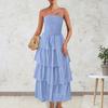 Lady Strapless Dress Off Shoulder Backless Sleeveless Beach Dress Layered Ruffle Scattered Hem Vacation Dress Elastic Bust Maxi Dress