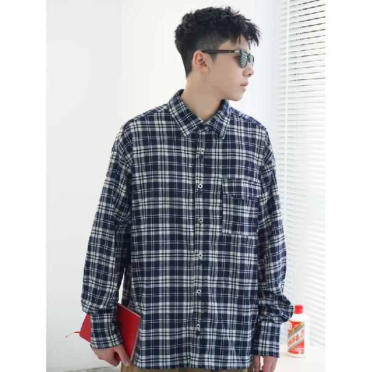 2024 Клетчатая рубашка с длинным рукавом в японском стиле Гонконга Ins Свободная рубашка для мальчиков Летнее модное универсальное повседневное пальто