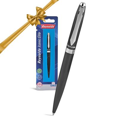 Reynolds Iconic Elite Gun Metal Ball Pen Blue Ink 0.7mm Retractable Premium Writing Pen For Office School And Gifting