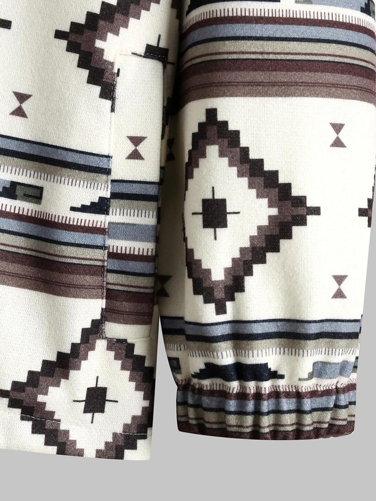 ZAFUL Мужская куртка с отложным воротником и этническим ацтекским принтом на пуговицах