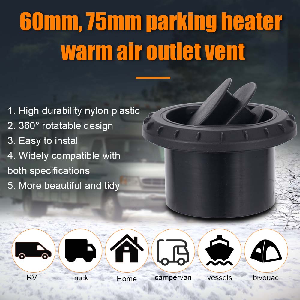 60 мм / 75 мм Воздуховод дизельного отопителя Воздуховод Выход вентиляционного отверстия Плоский соединитель трубы Соединитель Вращающийся соединитель Черный Для автомобиля Грузовика Фургона
