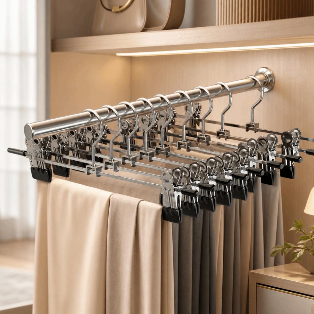 2pcs Space-Saving Pants Hangers Stainless Steel Underwear Hanger Portable Clothes Rack Dorm Use