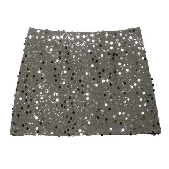 Women Sequins Mini Skirt with Cross Front Twist Detail Side Slit Hidden Zipper Closure Nightclub Short Skirt