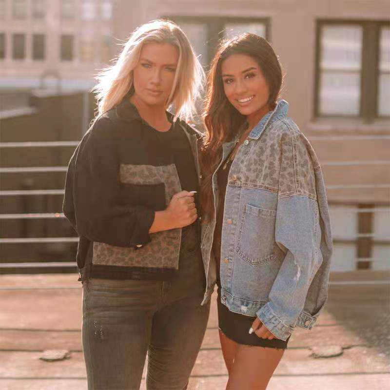 Джинсовая куртка женская джинсовая куртка с длинными рукавами женские леопардовые шить женские топы больших размеров